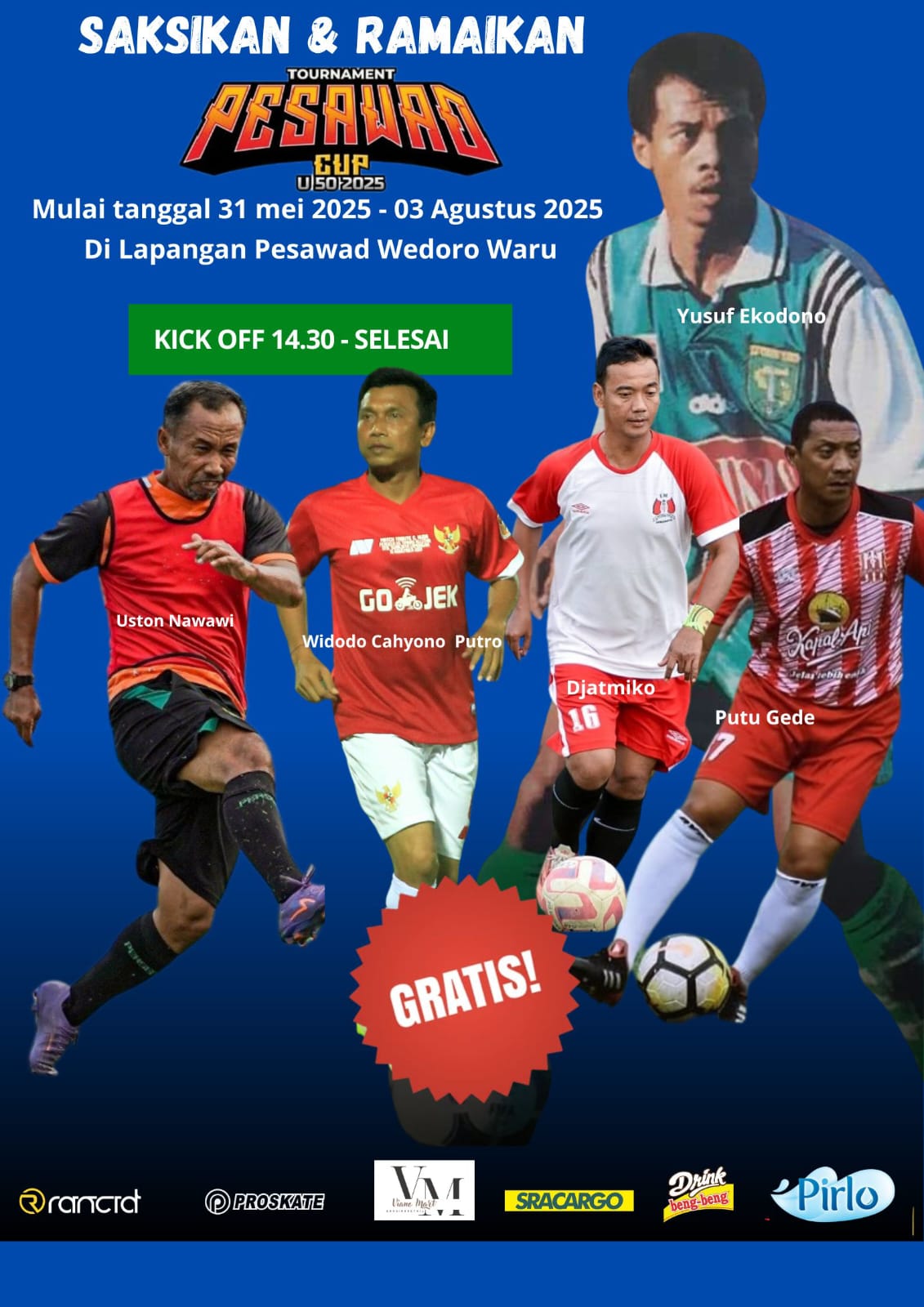 Pamflet Pesawad Cup U50 yang menampilkan wajah para legenda-legenda sepak bola Indonesia